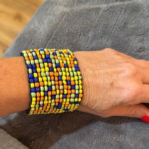 Ladies Colorful Beaded Bracelet with wood clasp